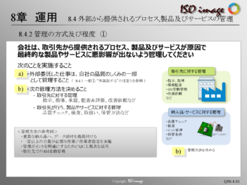 【ISO9001を知る４】8章 運用　< 8.4.2管理の方式及び程度 >　取り引き先の管理